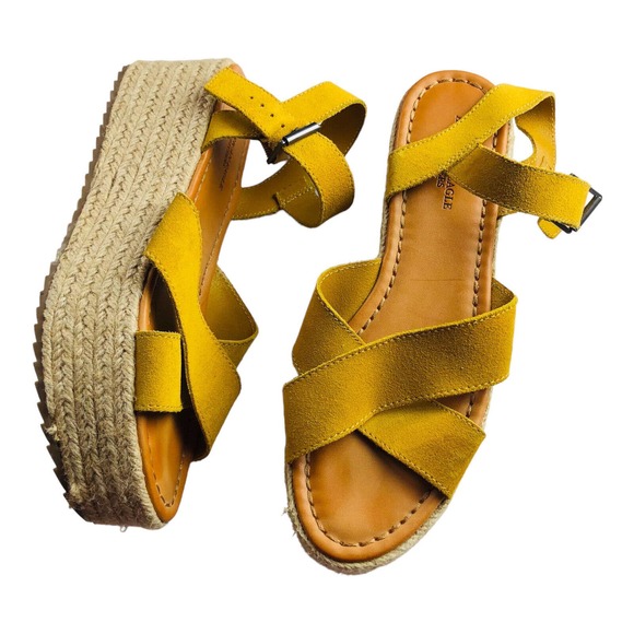 American Eagle Yellow Strappy Crisscross Espadrille Peep Toe Sandals Size 9 - Picture 1 of 10